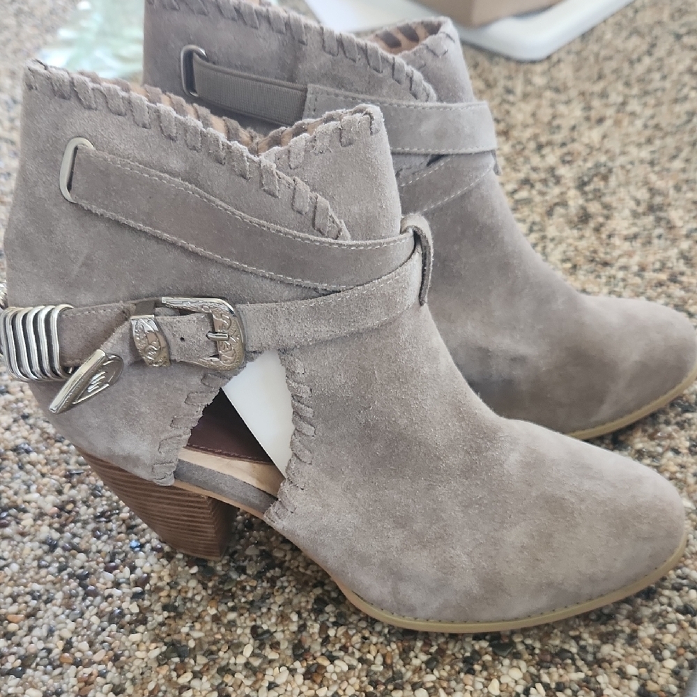 Madison Harding Lust for Life Boots with Cut-Out Design and Stacked Heel, size 9